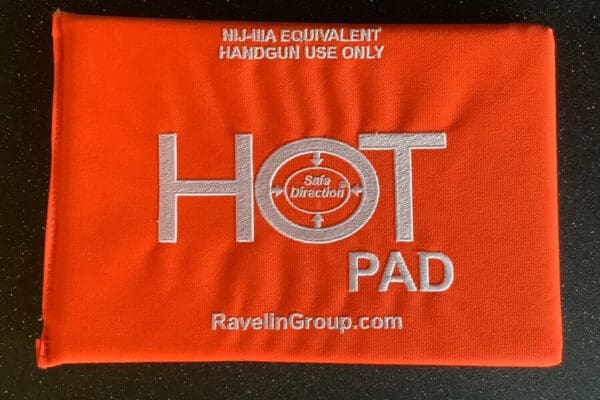 A close up of the label on a hot pad